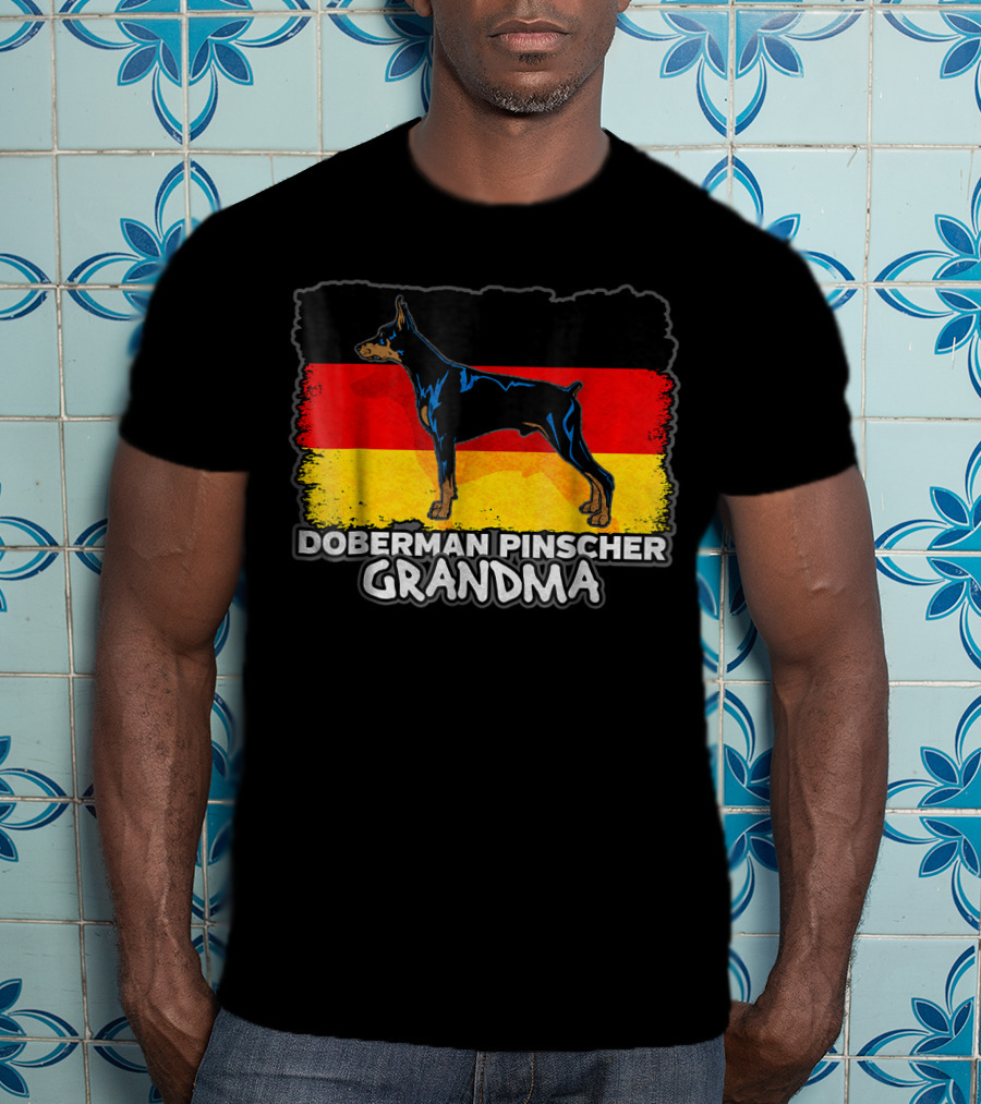 Doberman Pinscher Grandma With German Flag Background T-Shirt