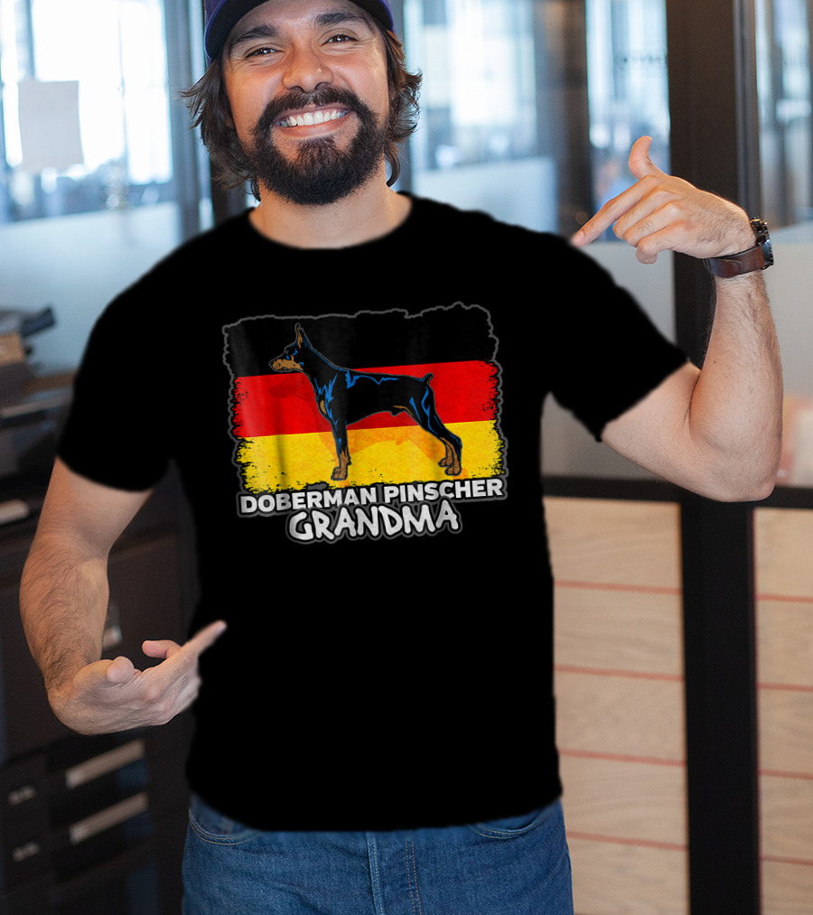 Doberman Pinscher Grandma With German Flag Background T-Shirt