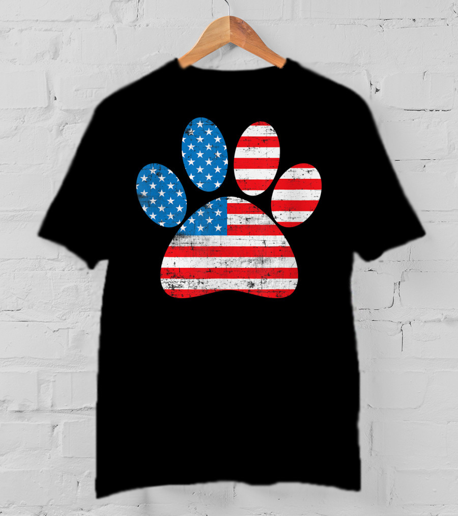 Patriot Day American Flag Dog Paw Prints T-Shirt