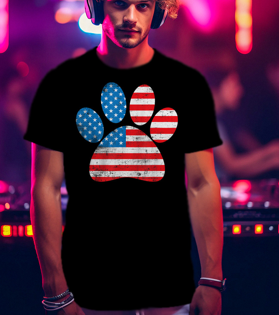 Patriot Day American Flag Dog Paw Prints T-Shirt
