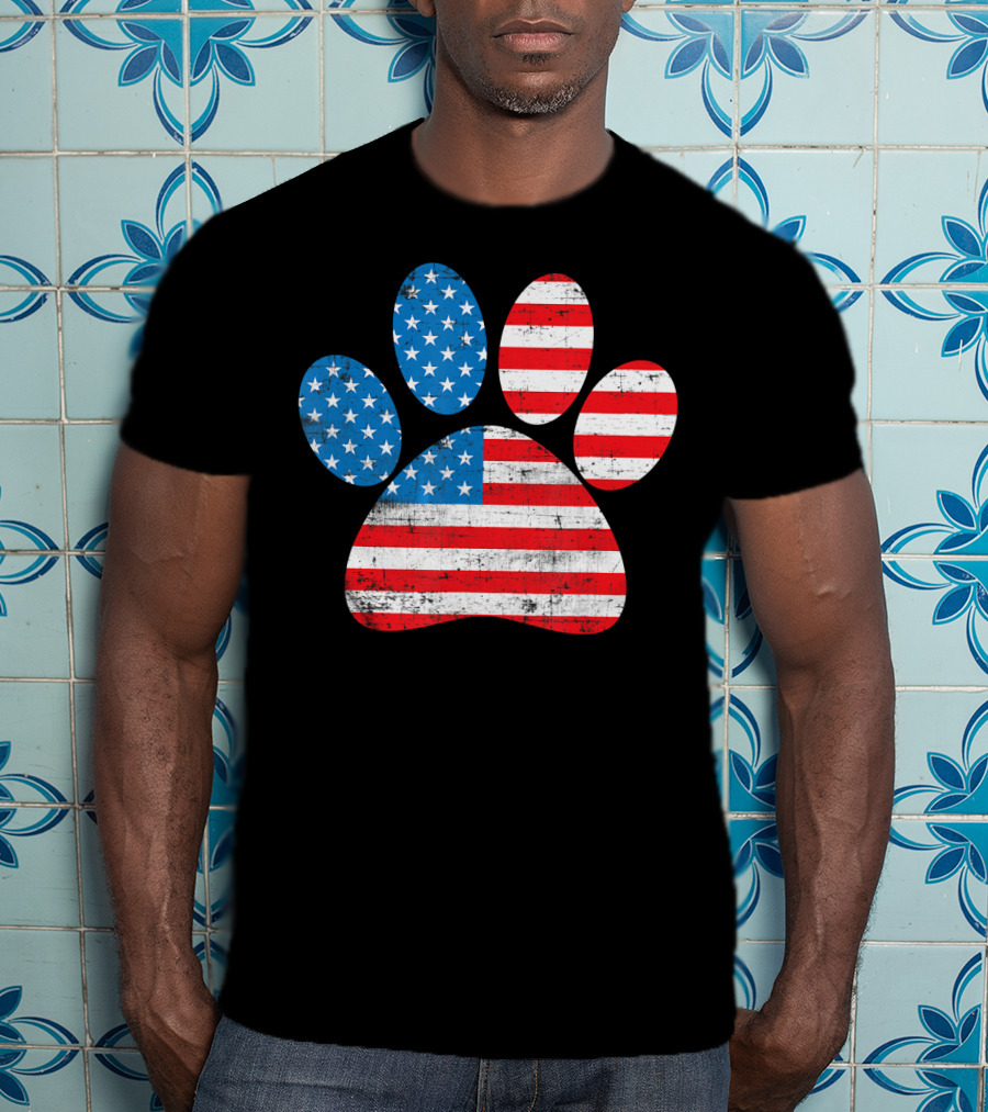 Patriot Day American Flag Dog Paw Prints T-Shirt