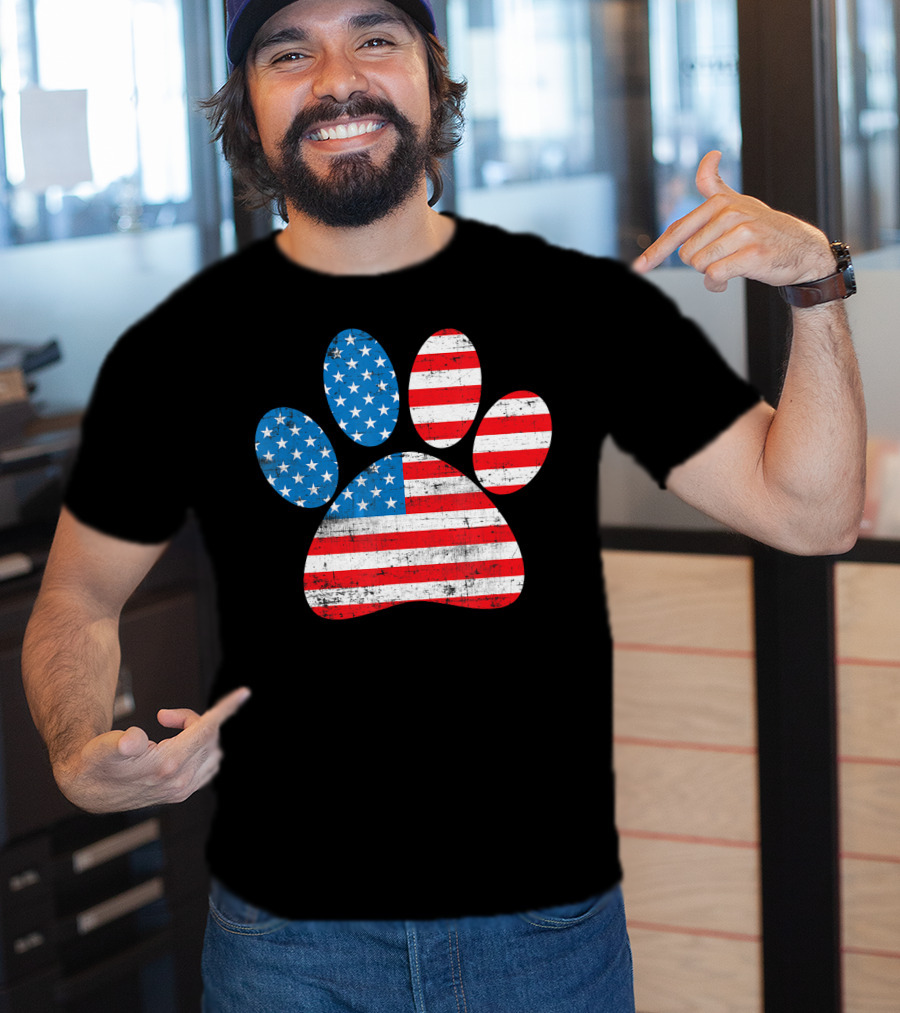Patriot Day American Flag Dog Paw Prints T-Shirt