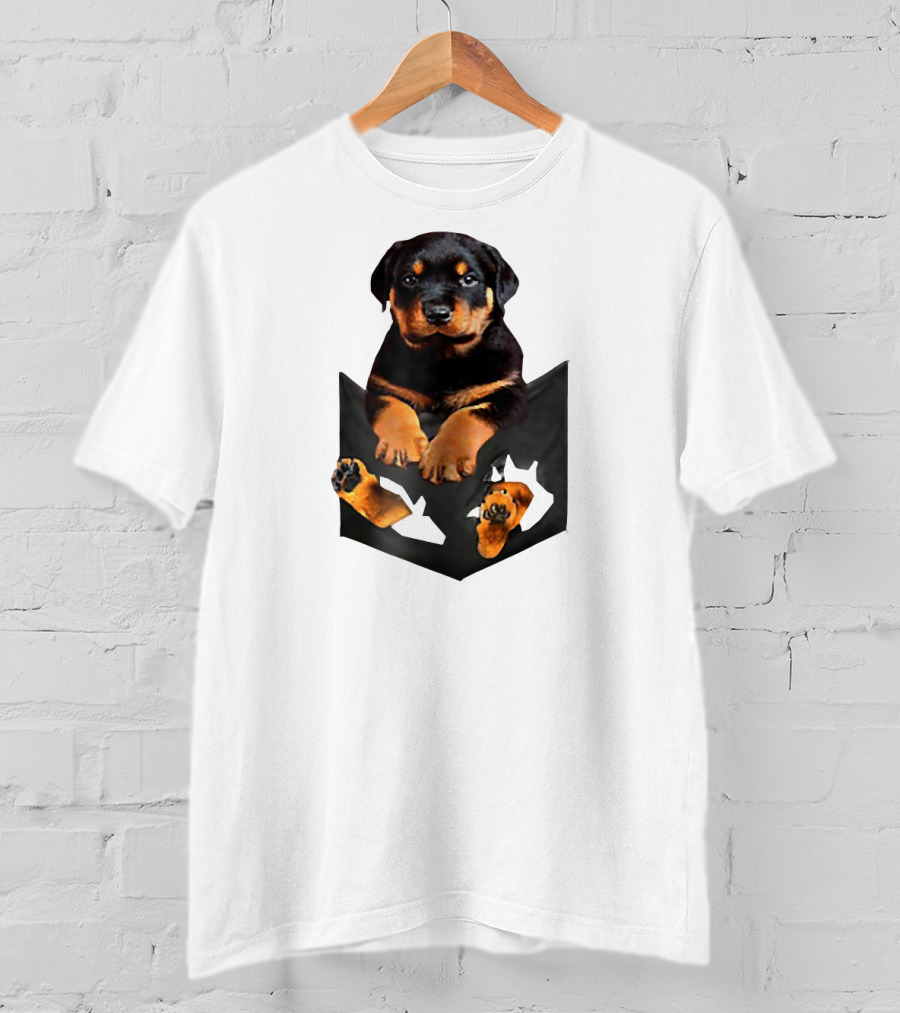 Rottweiler Puppy In Pocket T-Shirt