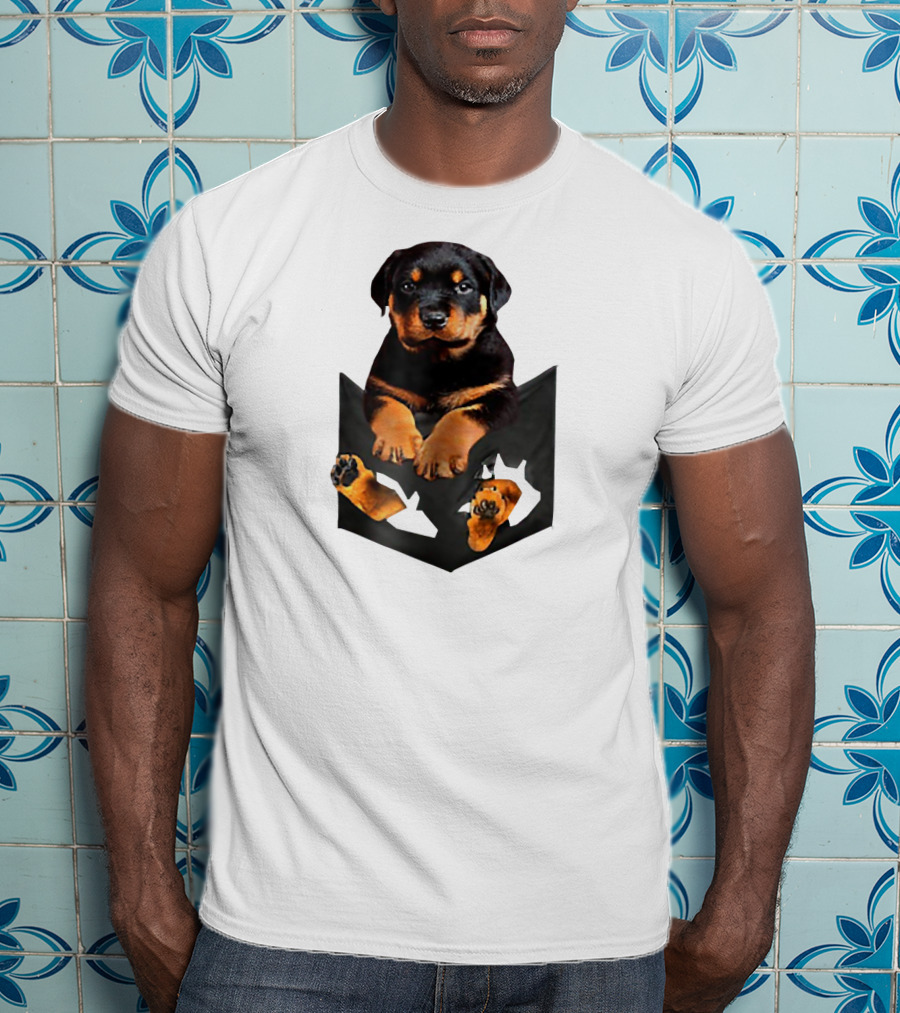 Rottweiler Puppy In Pocket T-Shirt