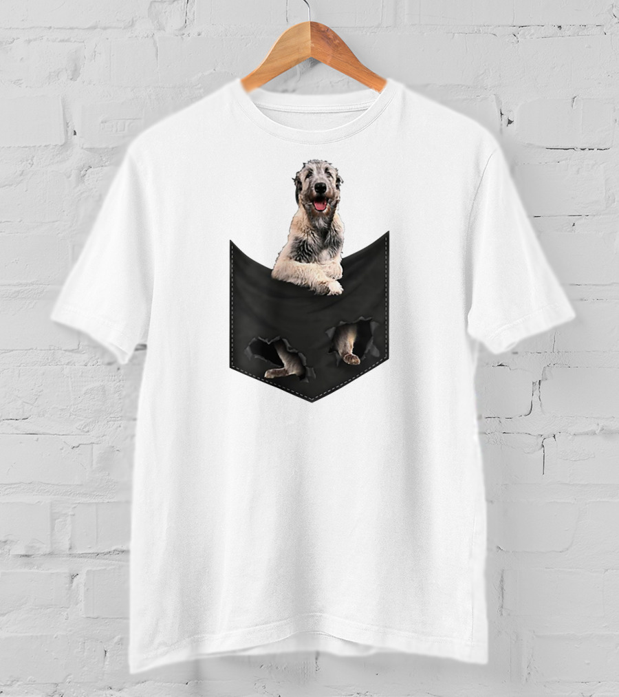 Irish Wolfhound Dog Poking Out Of Pocket With Paws T-Shirt