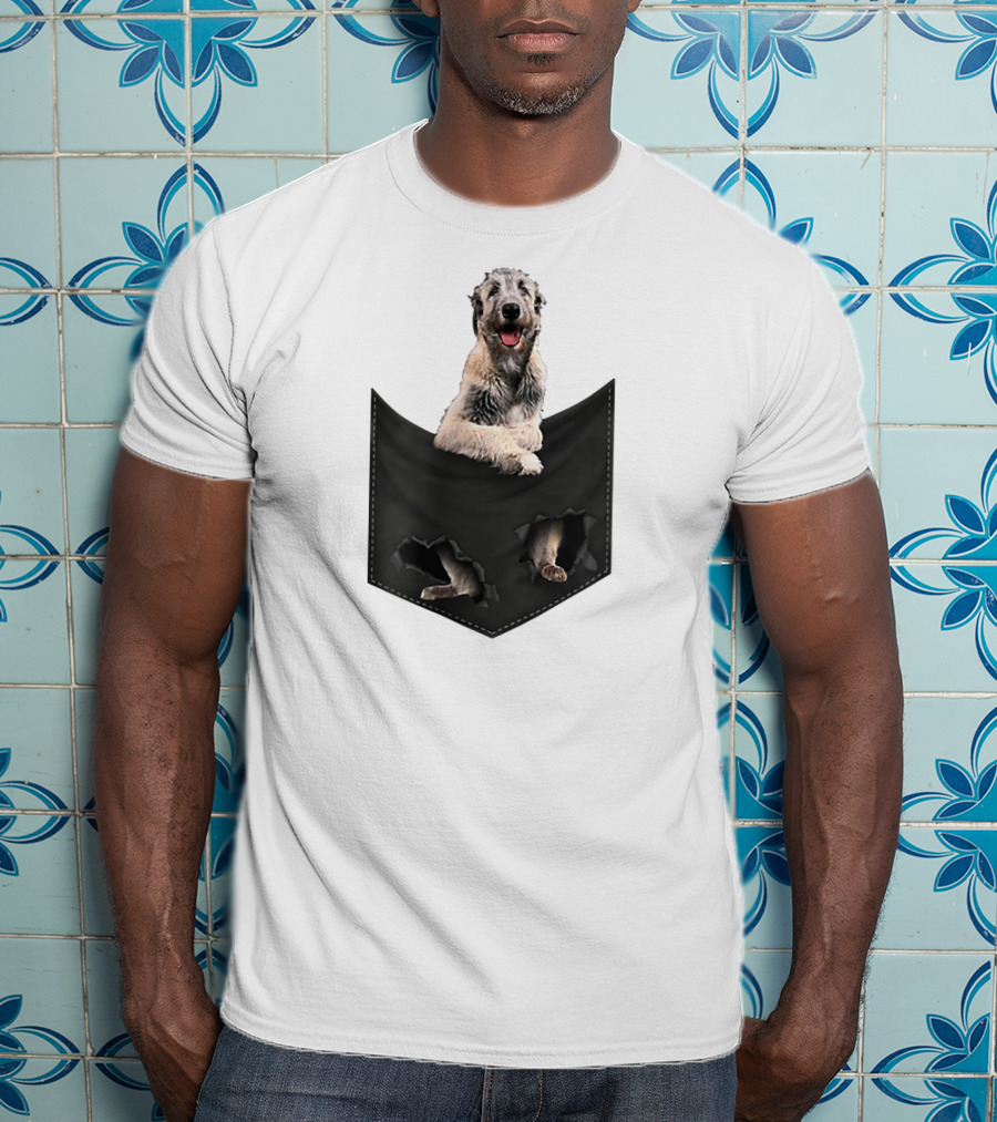 Irish Wolfhound Dog Poking Out Of Pocket With Paws T-Shirt