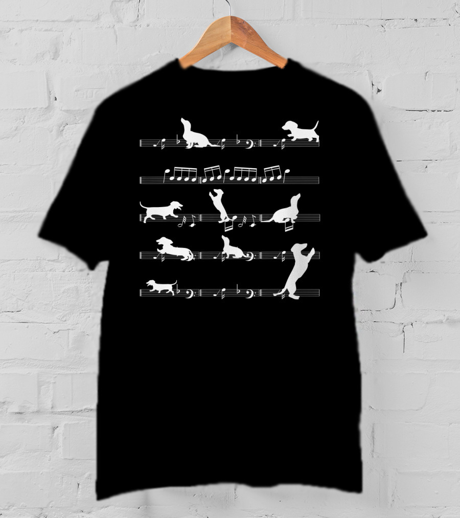 Dog Lover Idea Musician Dog Breed Playing On Musical Notes T-Shirt