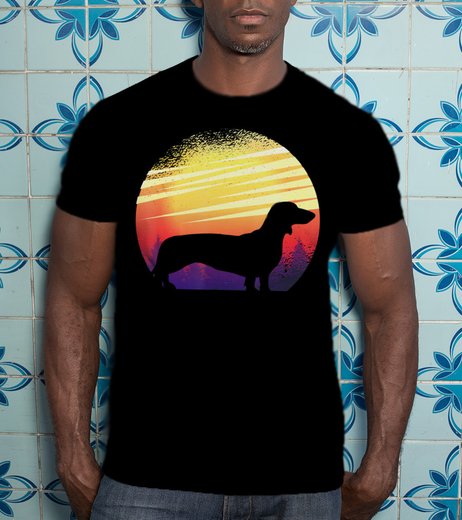 Dog Sunset Dachshund Silhouette Pet Animal T-Shirt