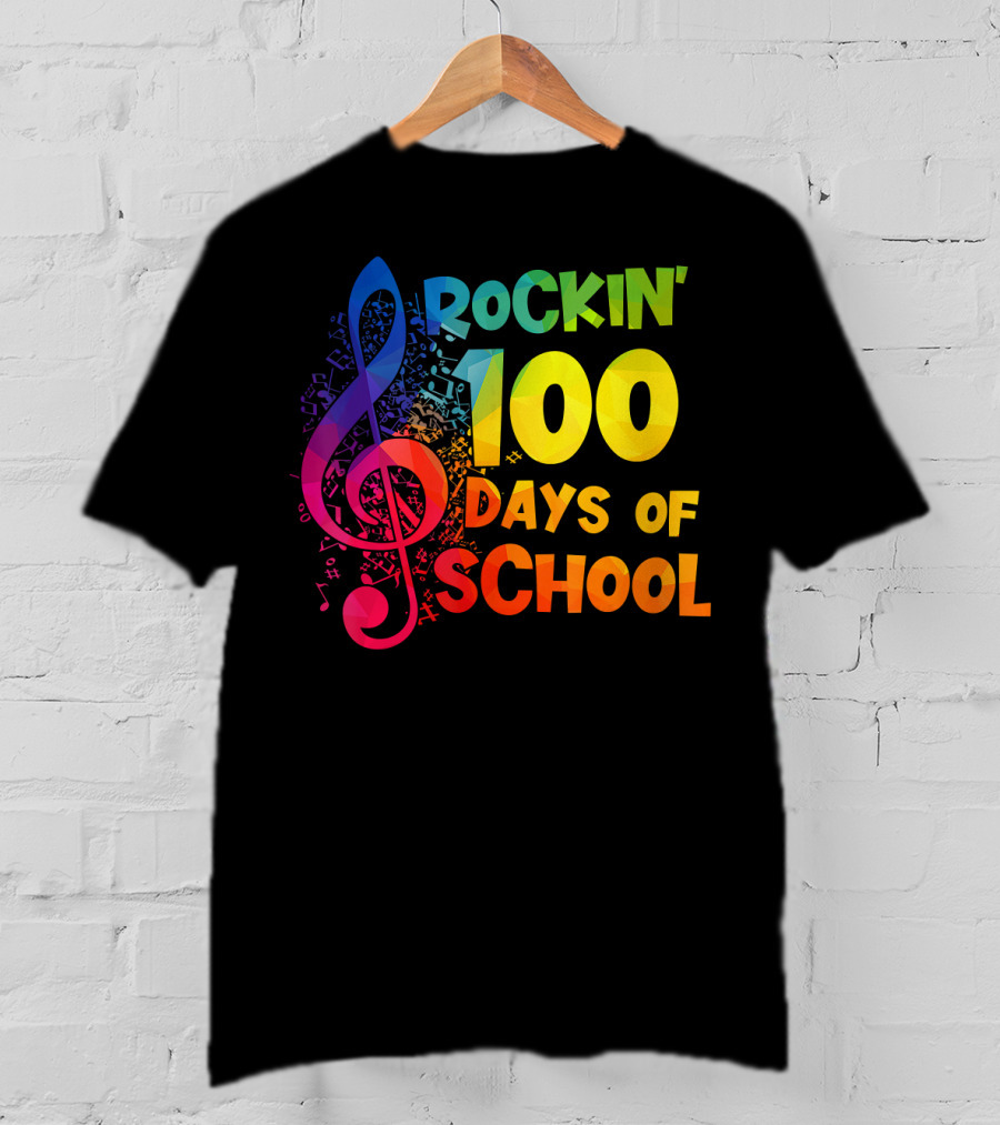 Rockin' 100 Days Of School Music Notes Treble Clef T-Shirt