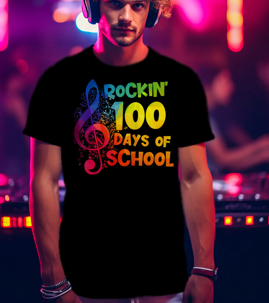 Rockin' 100 Days Of School Music Notes Treble Clef T-Shirt