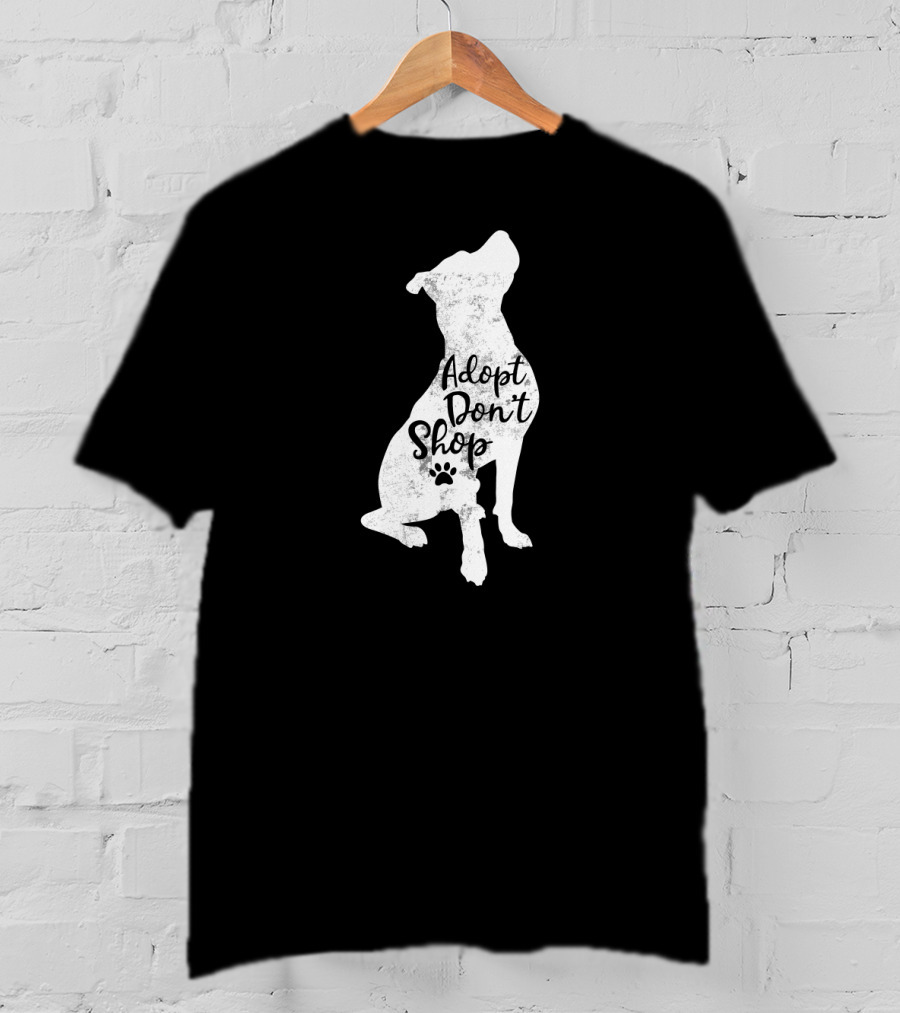 Adopt Don't Shop Rescue Pitbull Silhouette With Paw Prints T-Shirt