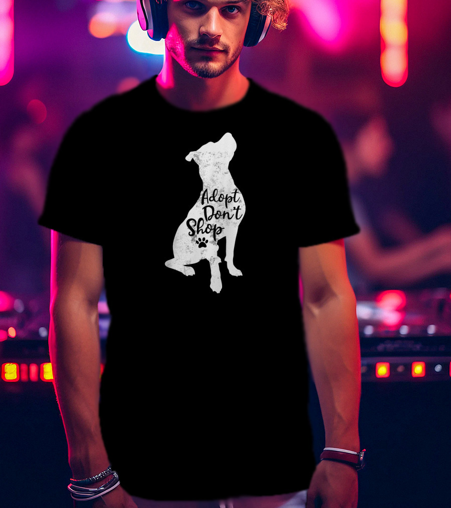 Adopt Don't Shop Rescue Pitbull Silhouette With Paw Prints T-Shirt