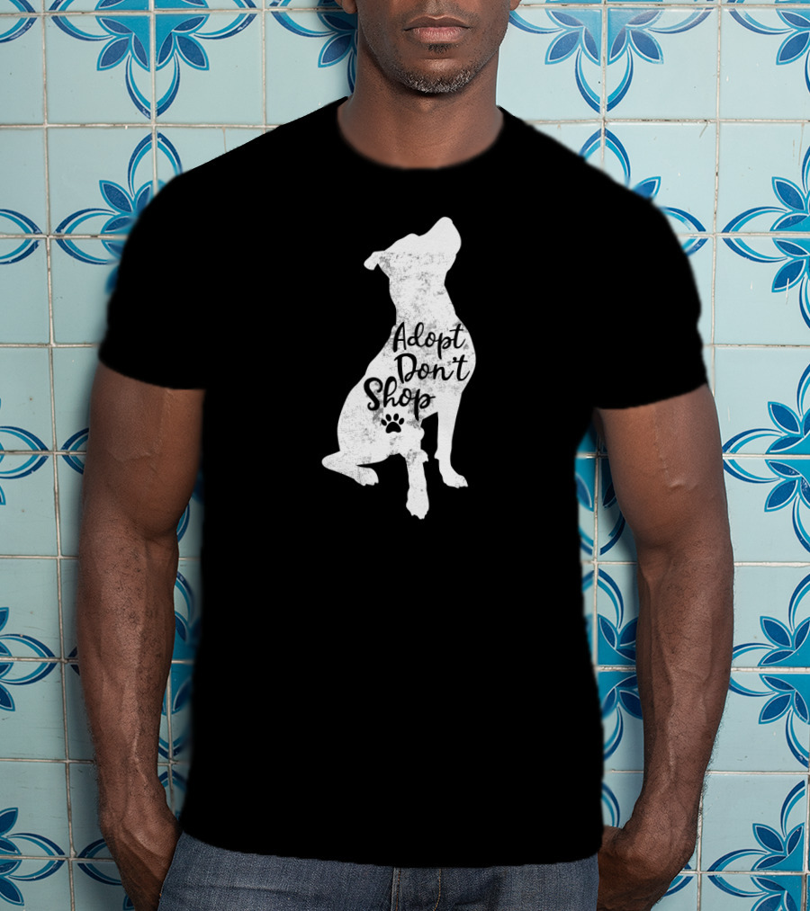 Adopt Don't Shop Rescue Pitbull Silhouette With Paw Prints T-Shirt