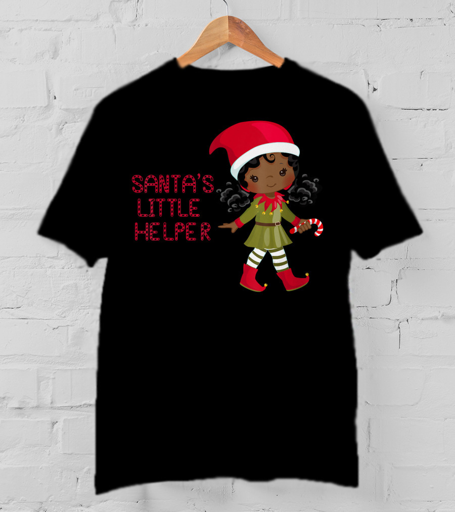 African American Girl Santa's Little Helper T-Shirt