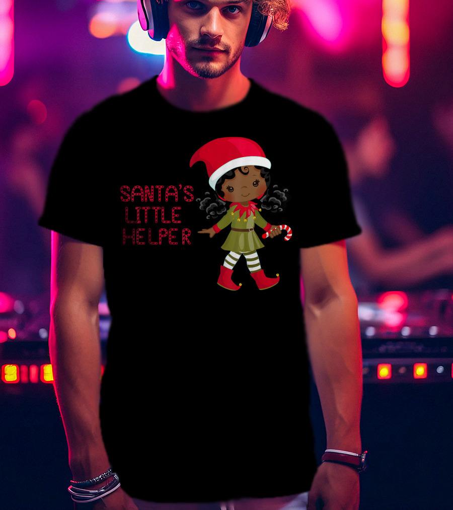 African American Girl Santa's Little Helper T-Shirt