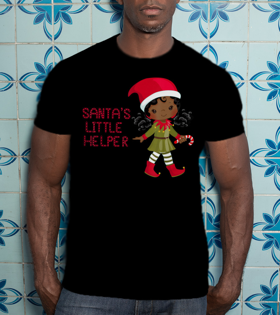 African American Girl Santa's Little Helper T-Shirt