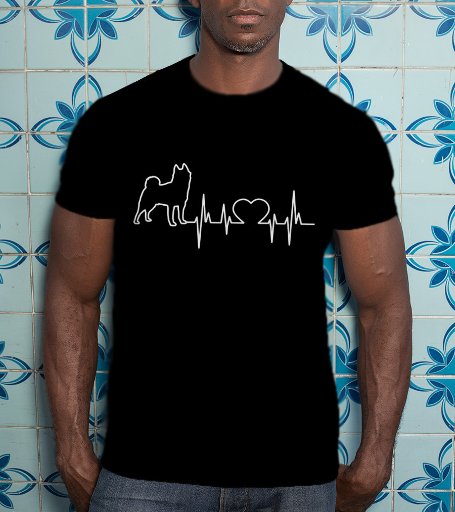 Akita Dog Heartbeat Line With Heart Icon T-Shirt