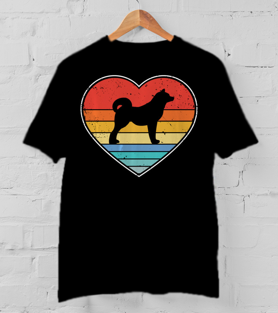 Akita Inu Dog Heart Retro Vintage Stripes T-Shirt