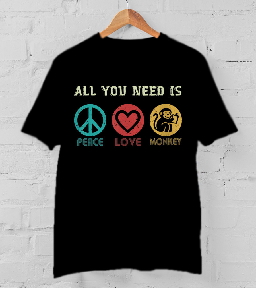 All You Need Is Peace Love And Monkey Symbols T-Shirt