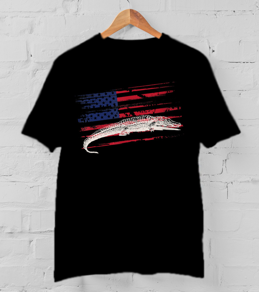 American Flag Alligator Crocodile USA T-Shirt