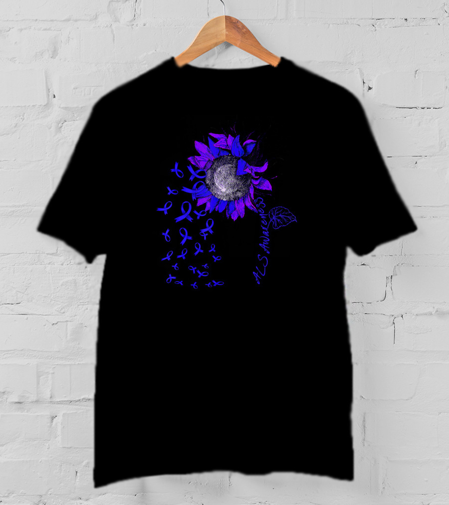 ALS Awareness Blue Sunflower With Ribbons T-Shirt