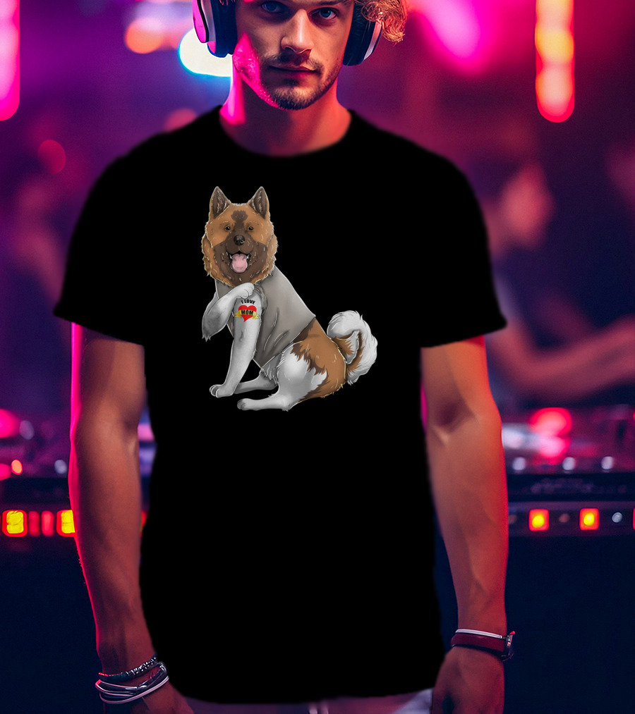American Akita I Love Mom Tattoo Heart T-Shirt