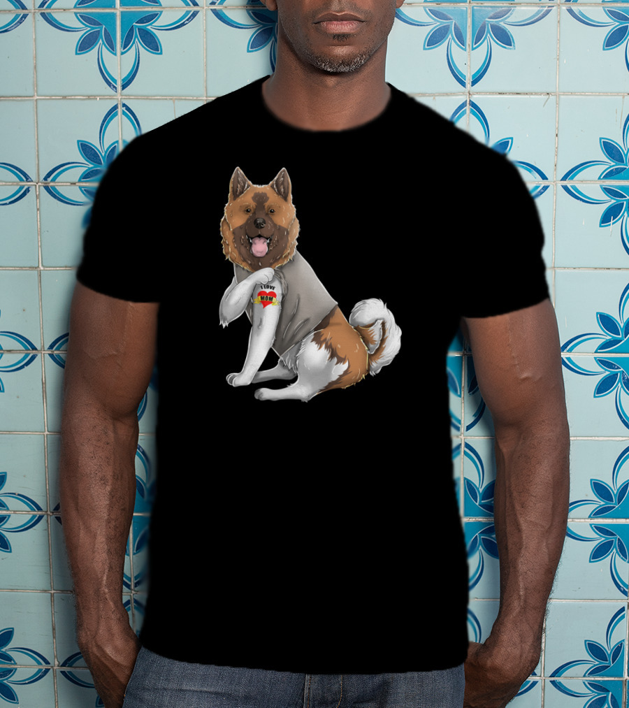 American Akita I Love Mom Tattoo Heart T-Shirt