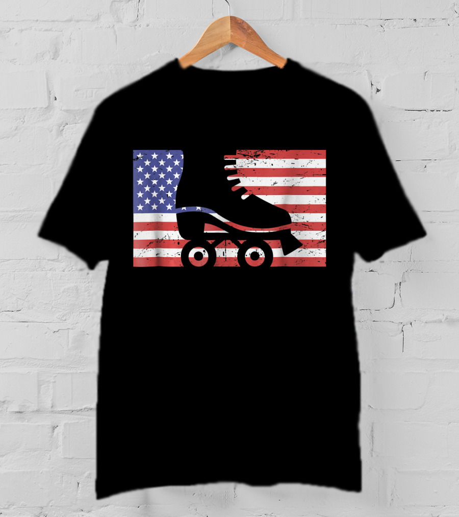 American Flag With Roller Skate T-Shirt