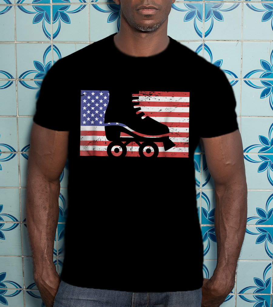American Flag With Roller Skate T-Shirt