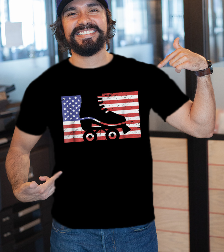 American Flag With Roller Skate T-Shirt