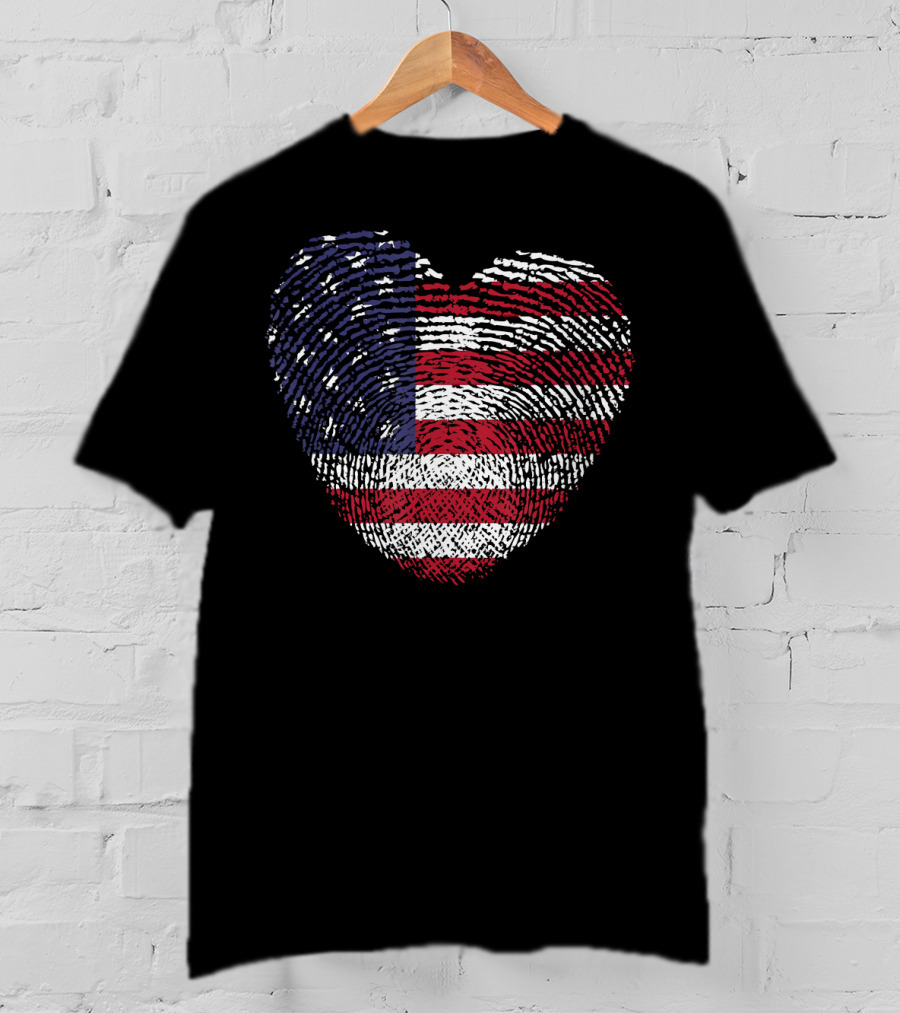 American Flag Heart Shape Fingerprint T-Shirt
