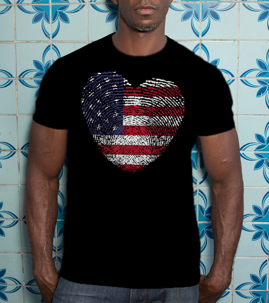 American Flag Heart Shape Fingerprint T-Shirt