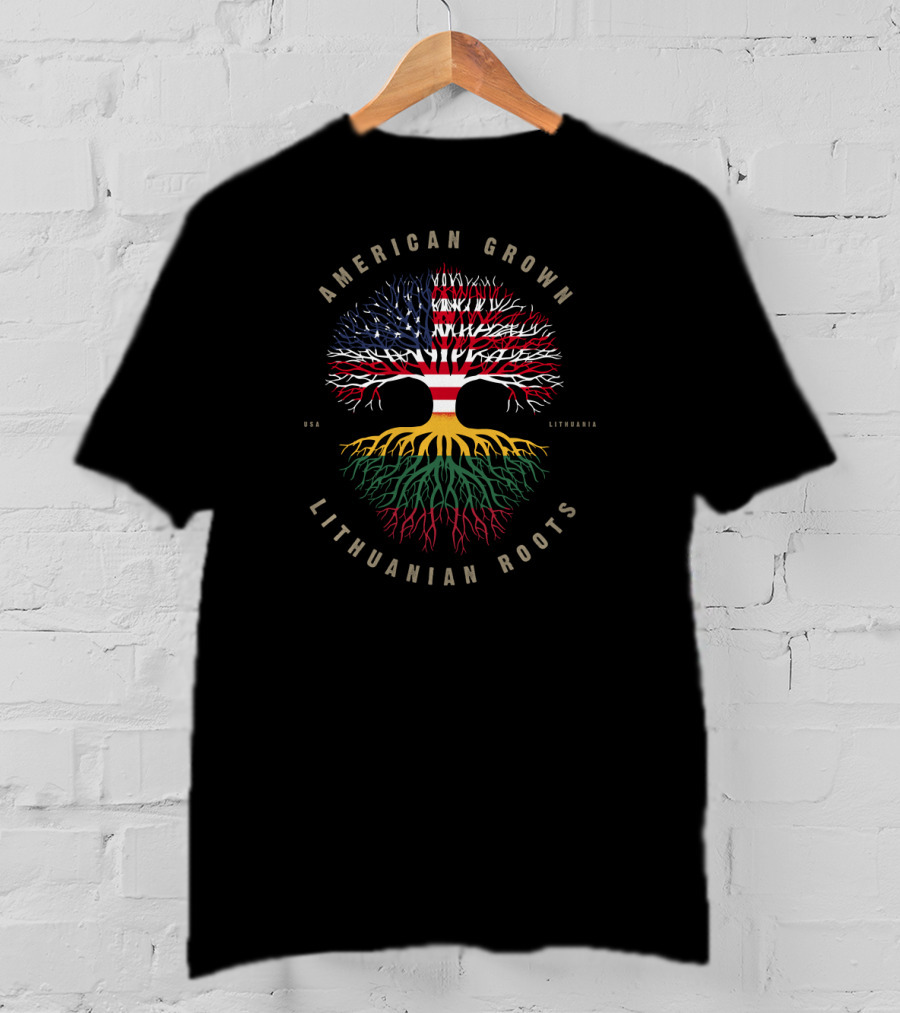 American Grown Lithuanian Roots USA Lithuania Flag Tree T-Shirt