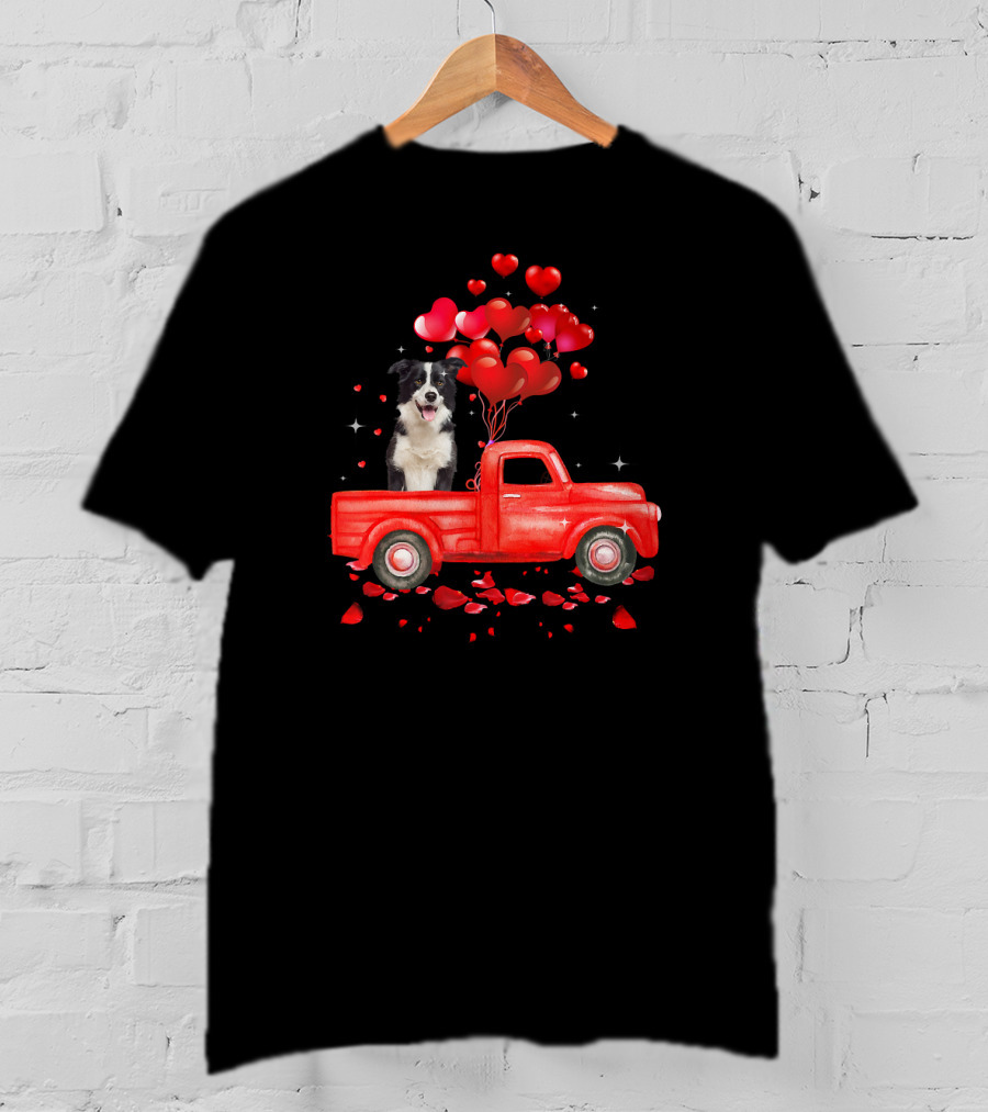 Australian Shepherd Valentine Hearts Red Truck Dog T-Shirt