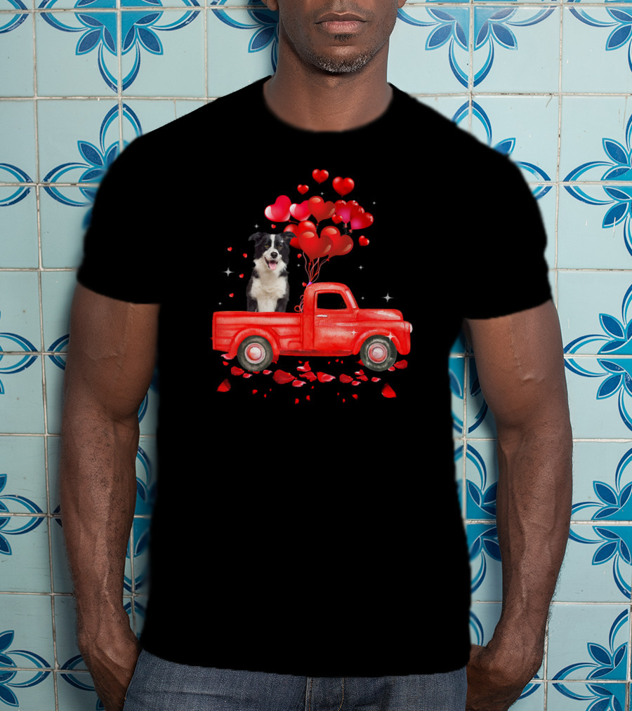 Australian Shepherd Valentine Hearts Red Truck Dog T-Shirt