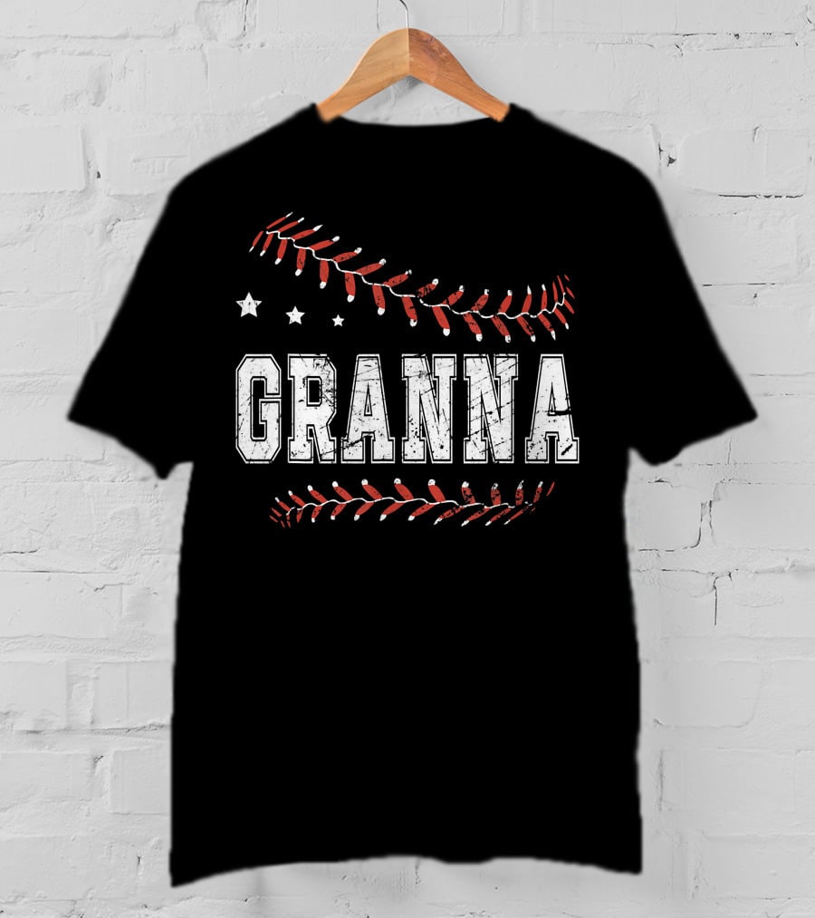 Granna Love Baseball Stars Decor Stitching T-Shirt