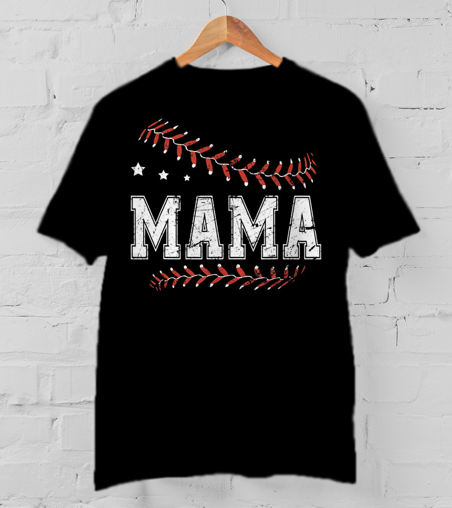 Mama Love Baseball Softball Stars Stitches T-Shirt