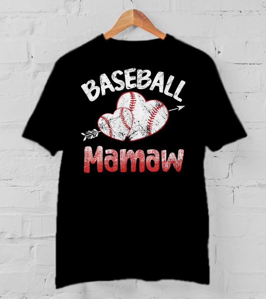Baseball Mamaw Heart Arrow Baseball Stitching T-Shirt