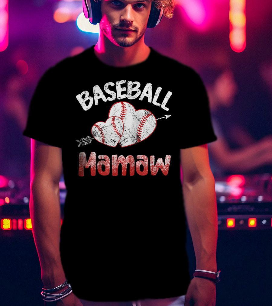 Baseball Mamaw Heart Arrow Baseball Stitching T-Shirt