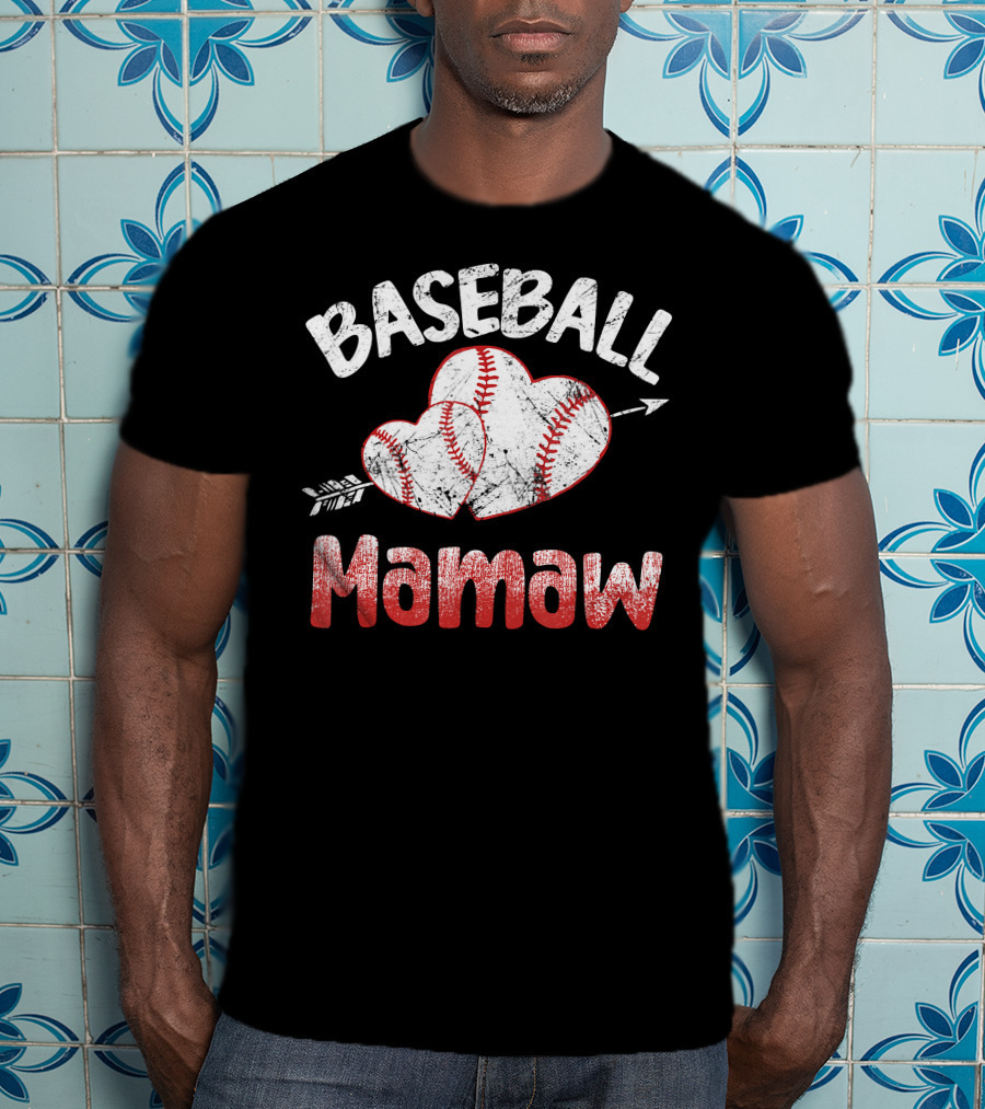 Baseball Mamaw Heart Arrow Baseball Stitching T-Shirt