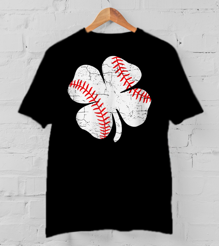 Baseball Patricks Day Boys Me Shamrock Stitch T-Shirt
