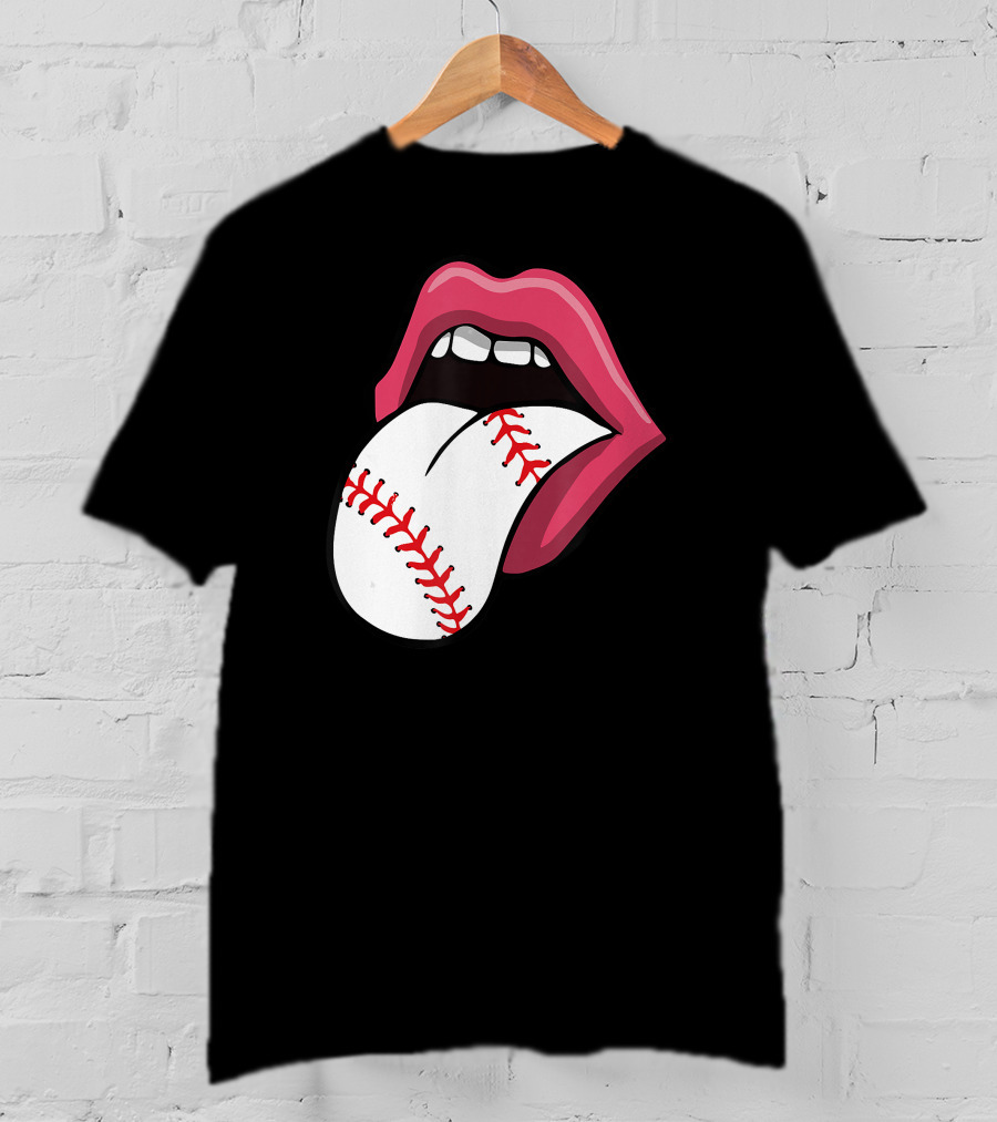 Red Lips Baseball Tongue Kiss T-Shirt