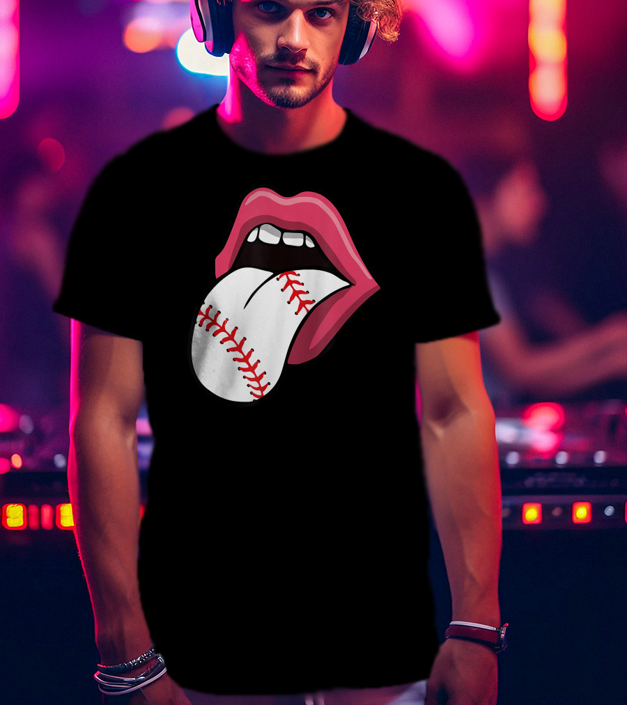 Red Lips Baseball Tongue Kiss T-Shirt