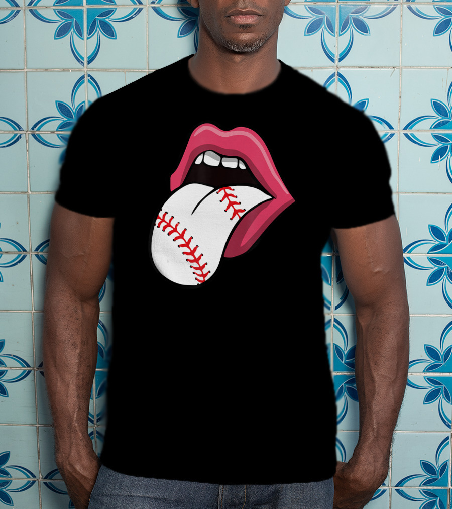 Red Lips Baseball Tongue Kiss T-Shirt