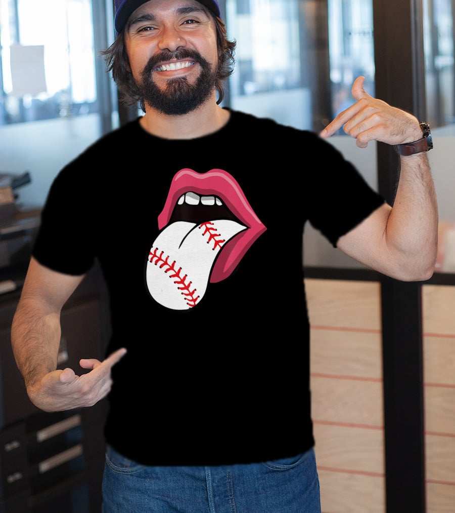 Red Lips Baseball Tongue Kiss T-Shirt