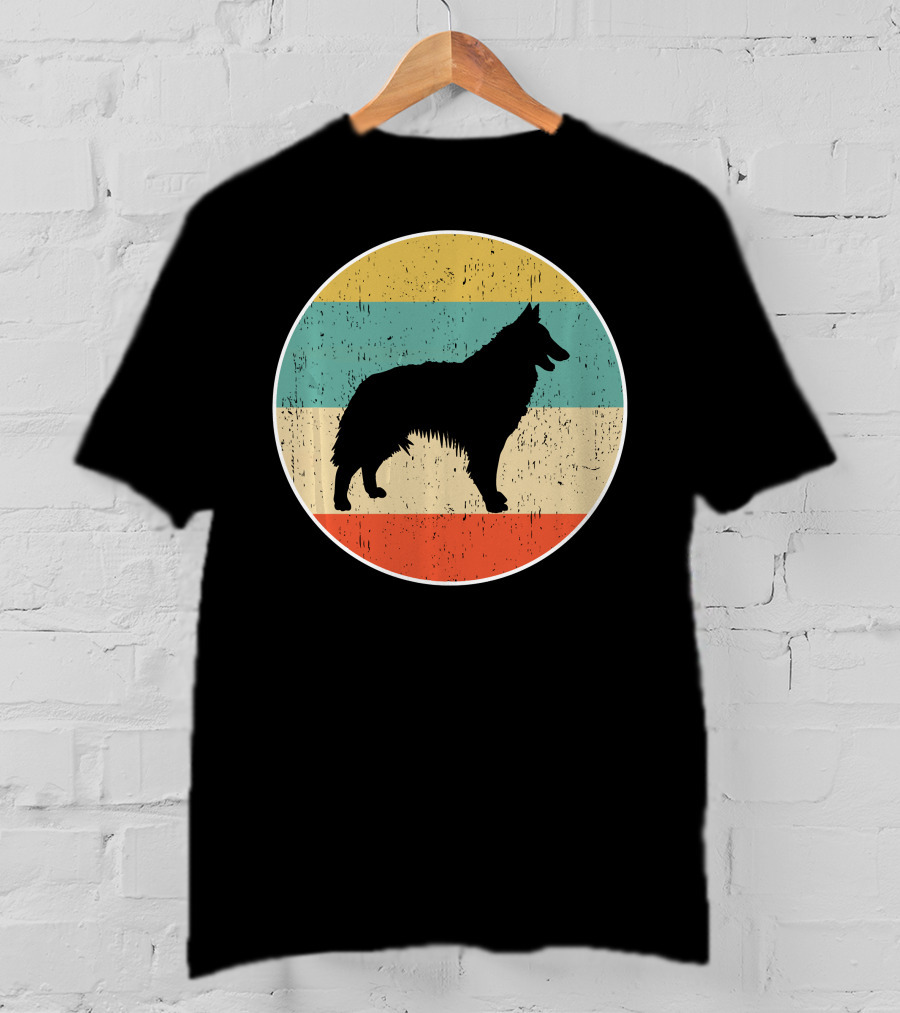 Belgian Tervuren Dog Vintage Silhouette Retro Stripes T-Shirt