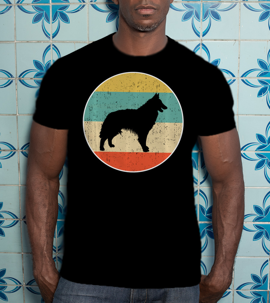 Belgian Tervuren Dog Vintage Silhouette Retro Stripes T-Shirt