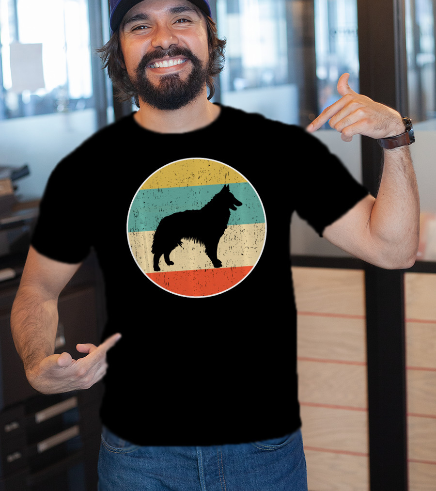 Belgian Tervuren Dog Vintage Silhouette Retro Stripes T-Shirt