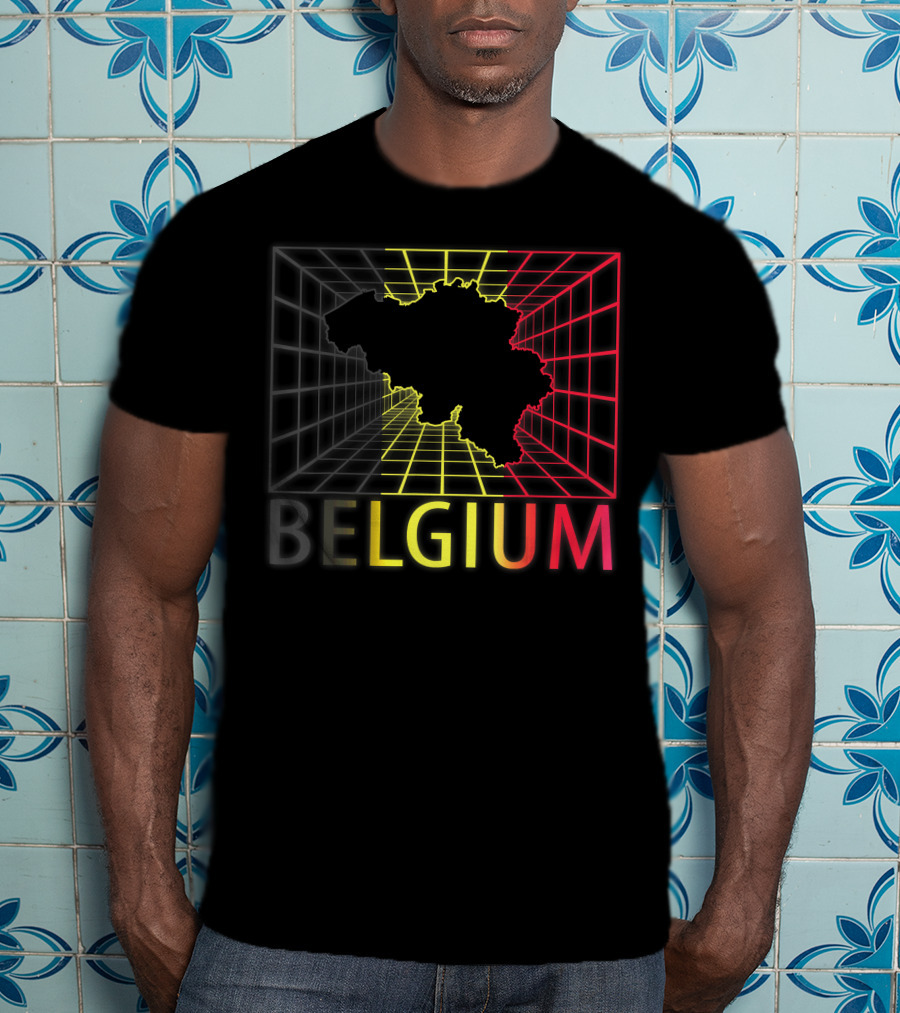 Belgium Map Neon Grid T-Shirt