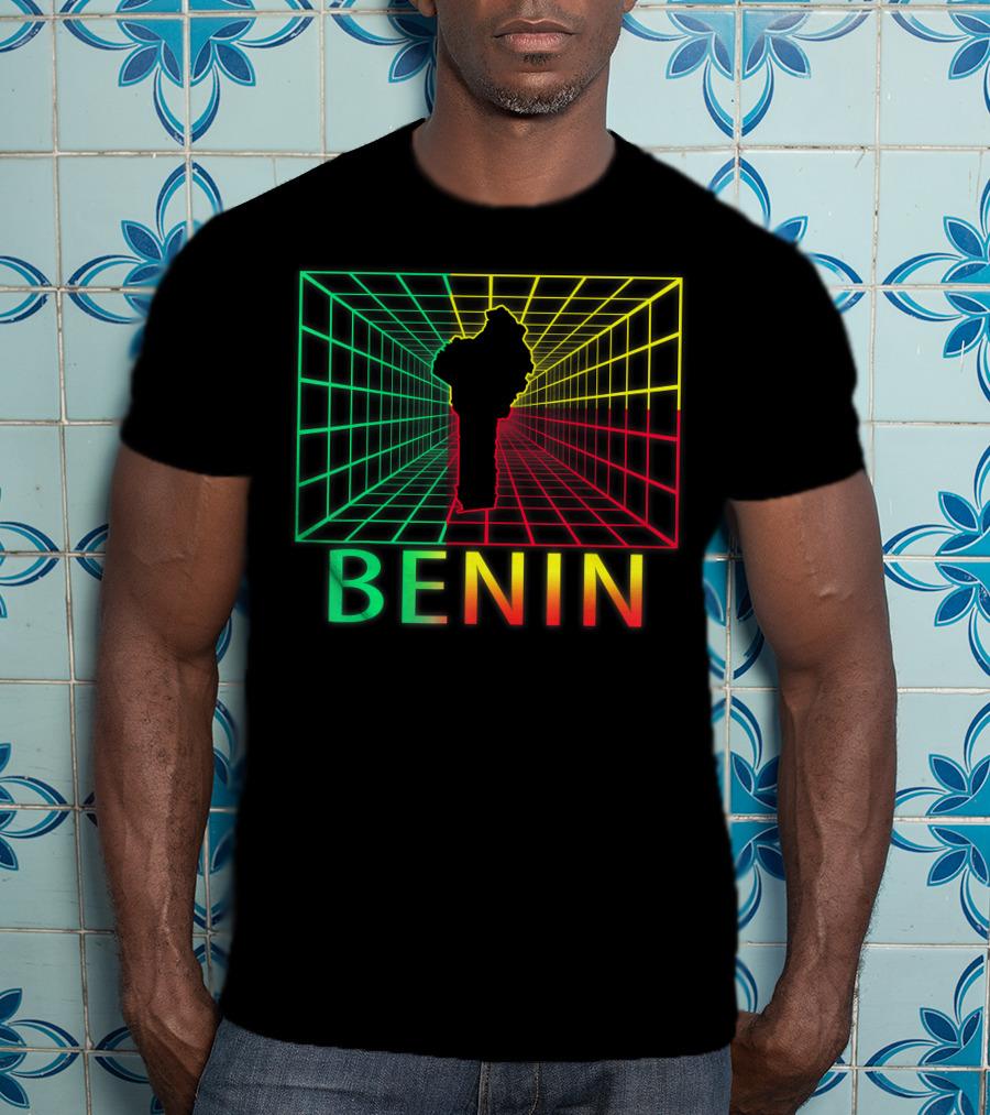 Benin Map Beninese Neon Grid T-Shirt